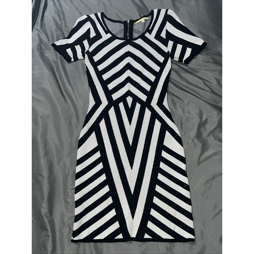 Gianni Bini Black & White Fitted Dress Geometric Pattern Bodycon Women's Small